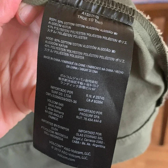 MENS VOLCOM hooded jacket like new size XL army green with grey jersey hood - Picture 5 of 7